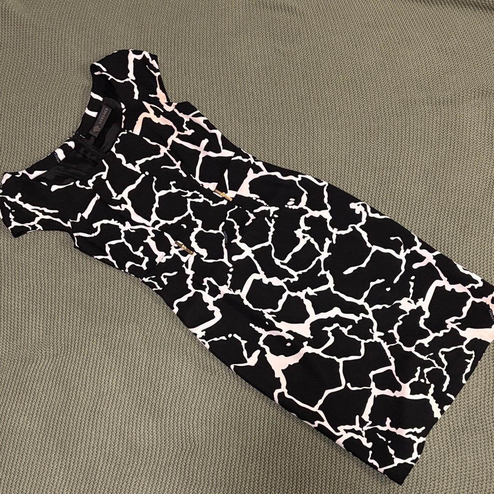 Versace Black and Pink Abstract Midi Dress
